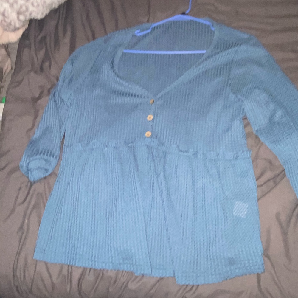 Long sleeve blue thermal SHEIN top 4x